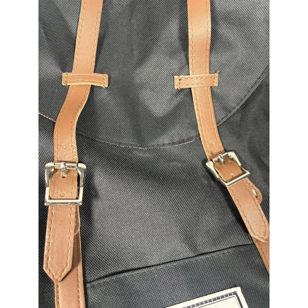 The Journeyman Collection Little America Backpack OS Black Faux Leather Straps
